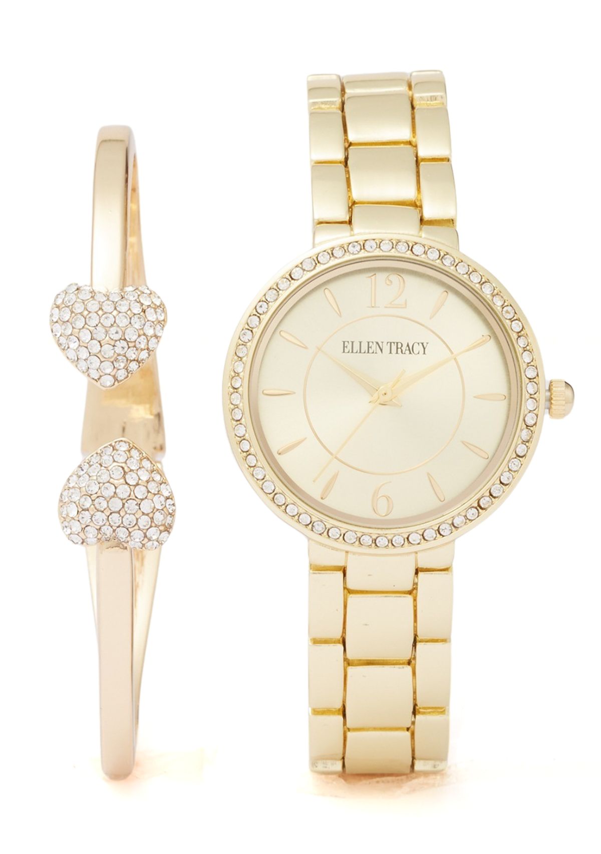 Gold Tone Watch and Heart Cuff Bracelet Set