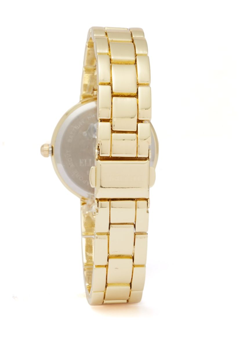 Gold Tone Watch and Heart Cuff Bracelet Set