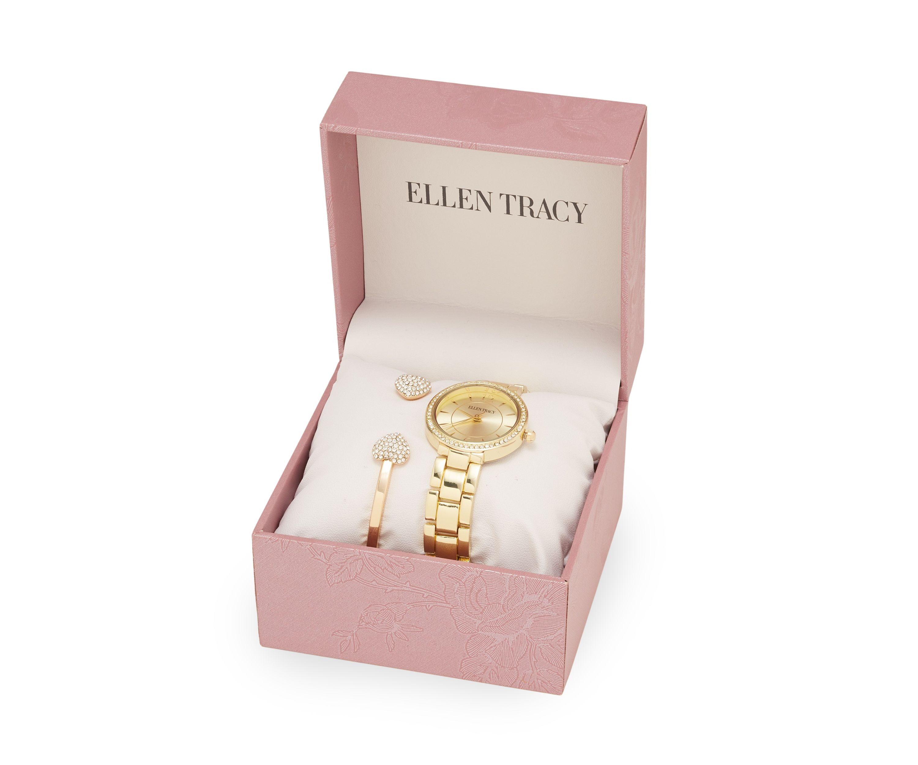 Gold Tone Watch and Heart Cuff Bracelet Set