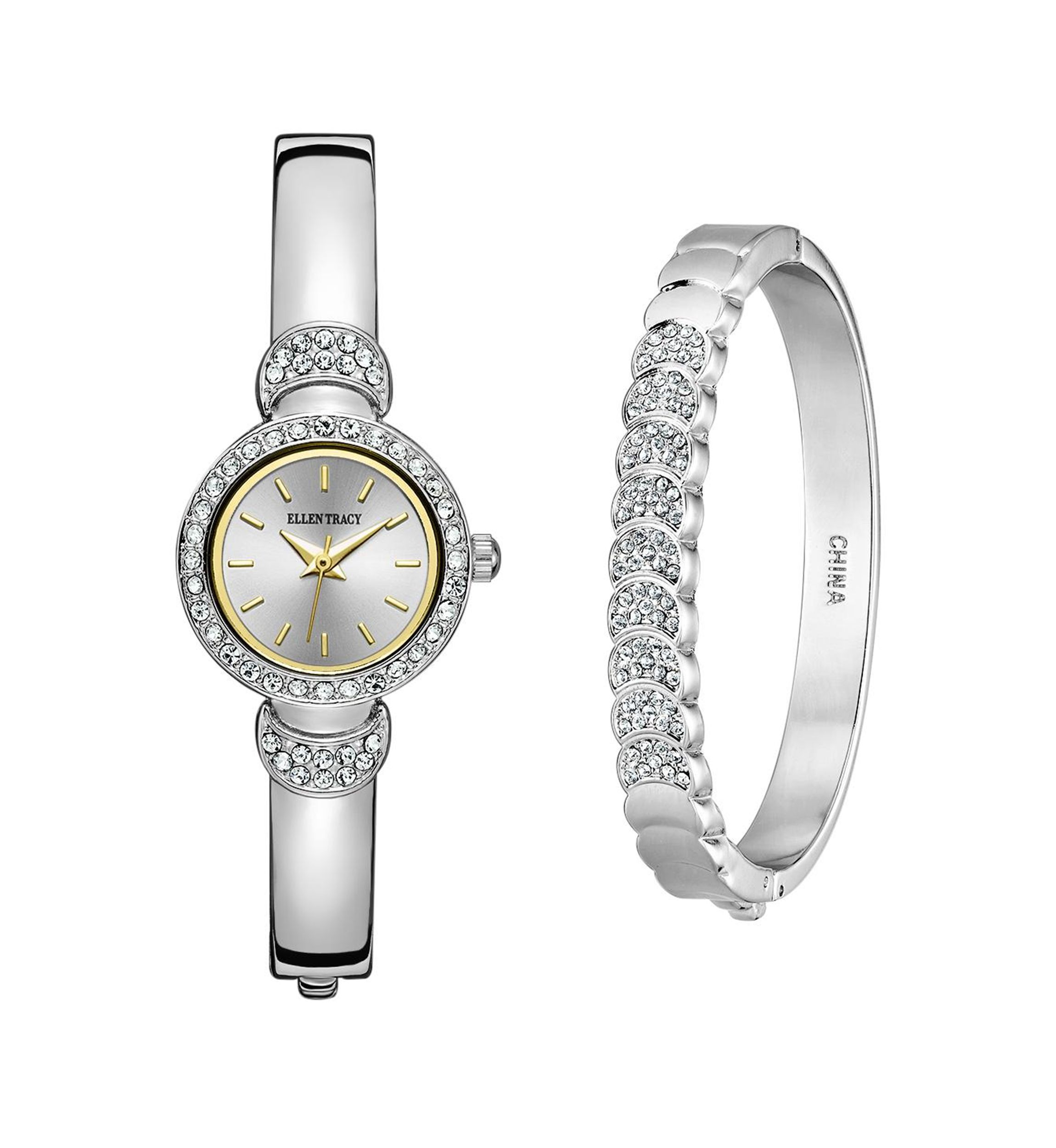 Silver Tone Mini Bangle Bracelet Watch Set