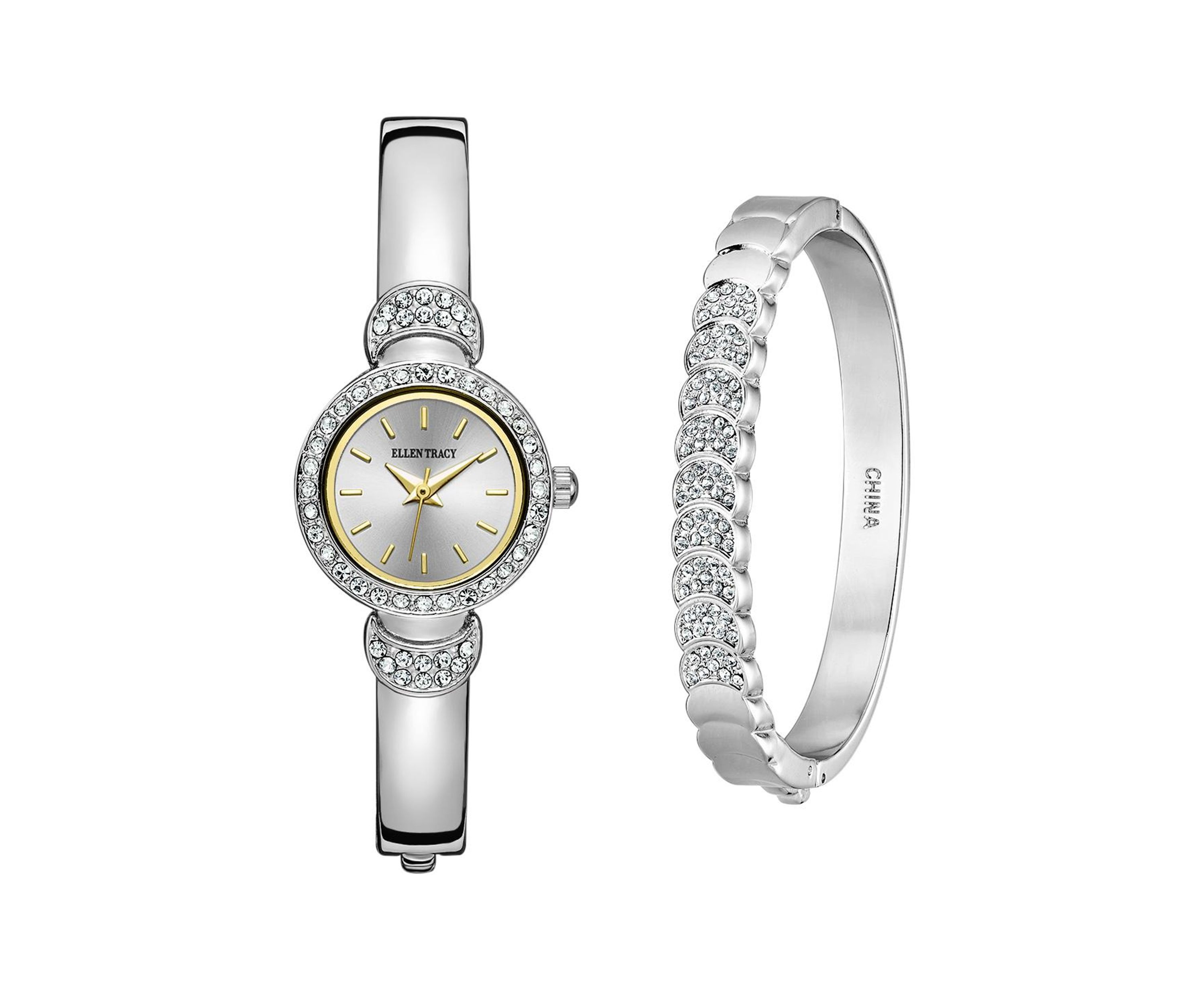 Silver Tone Mini Bangle Bracelet Watch Set