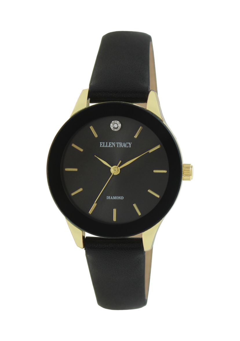 Gold Tone Genuine Diamond Strap Watch