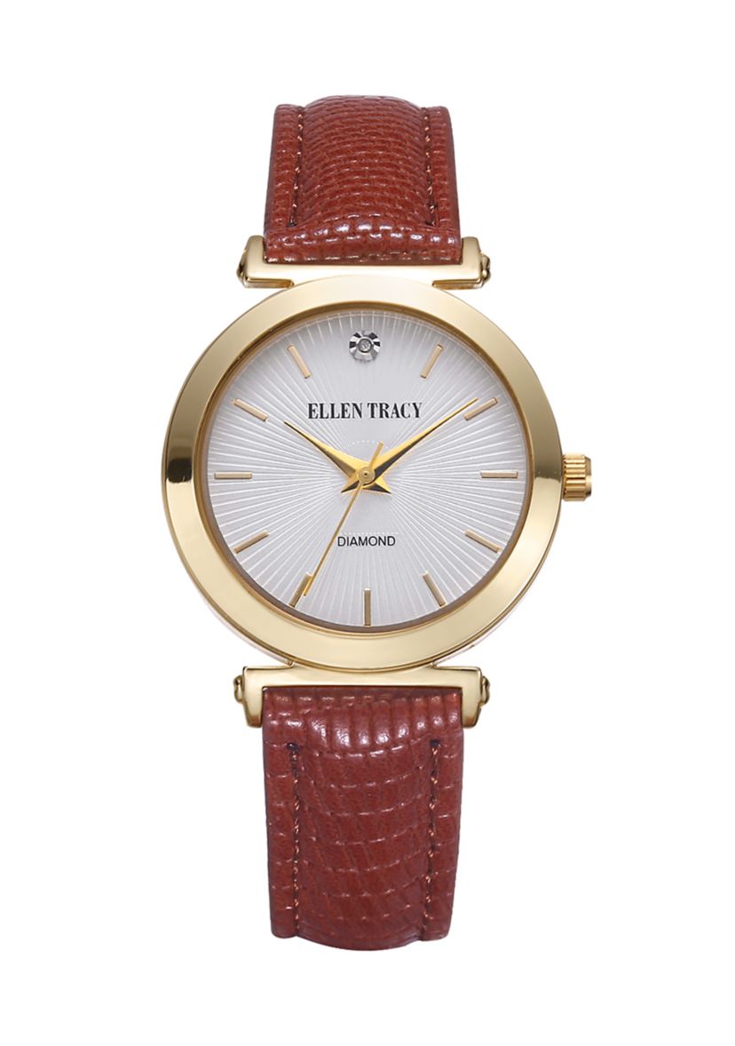 Gold Tone Genuine Diamond Dial Strap Watch