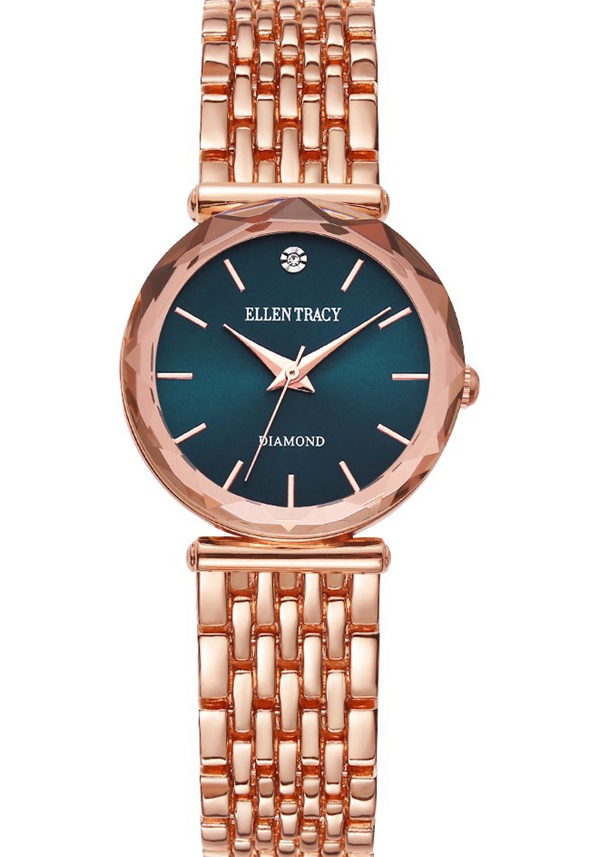 30 Millimeter Rose Gold Tone Faceted Bezel Bracelet Watch