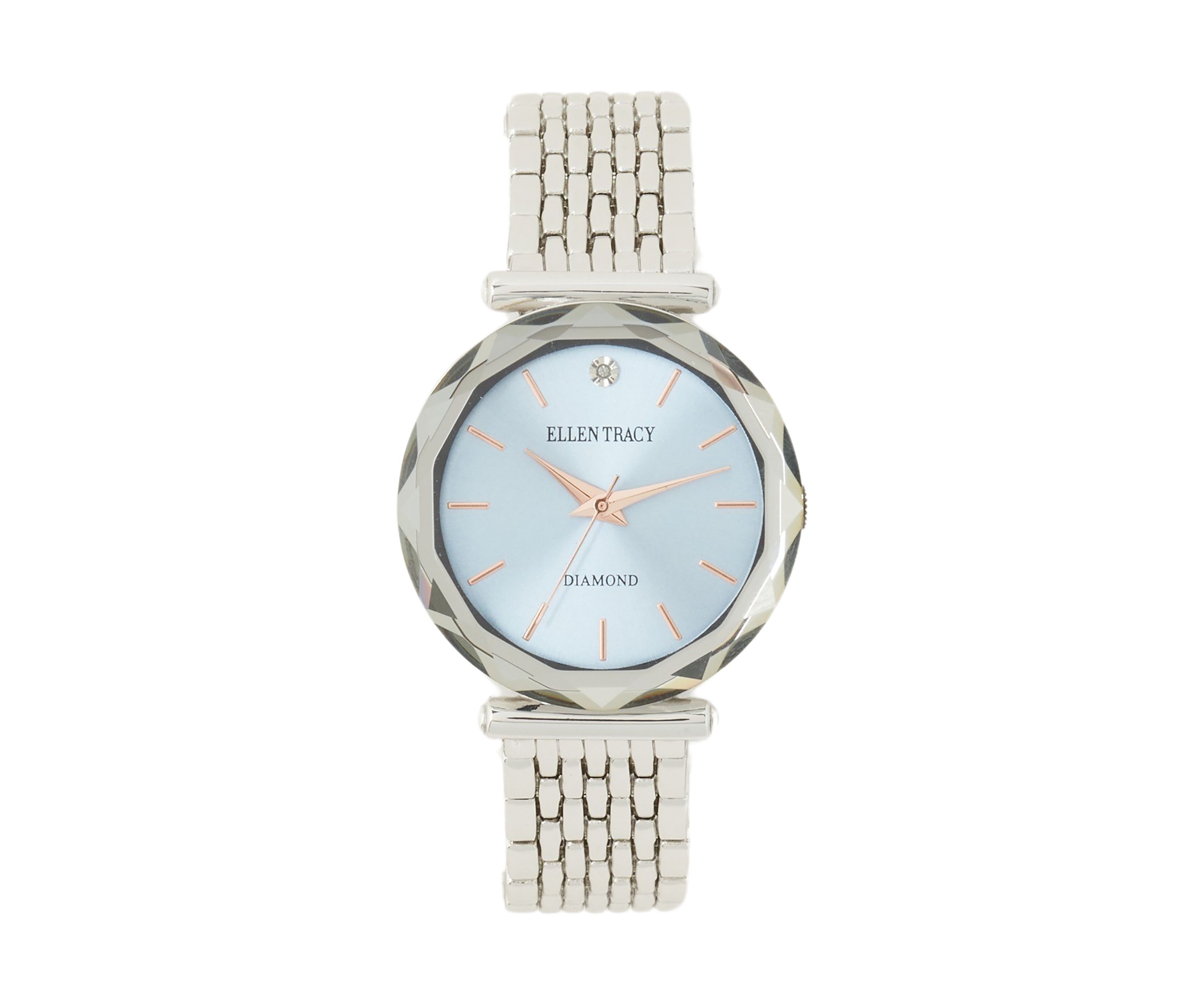 Silver Tone Genuine Faceted Bezel Bracelet Watch