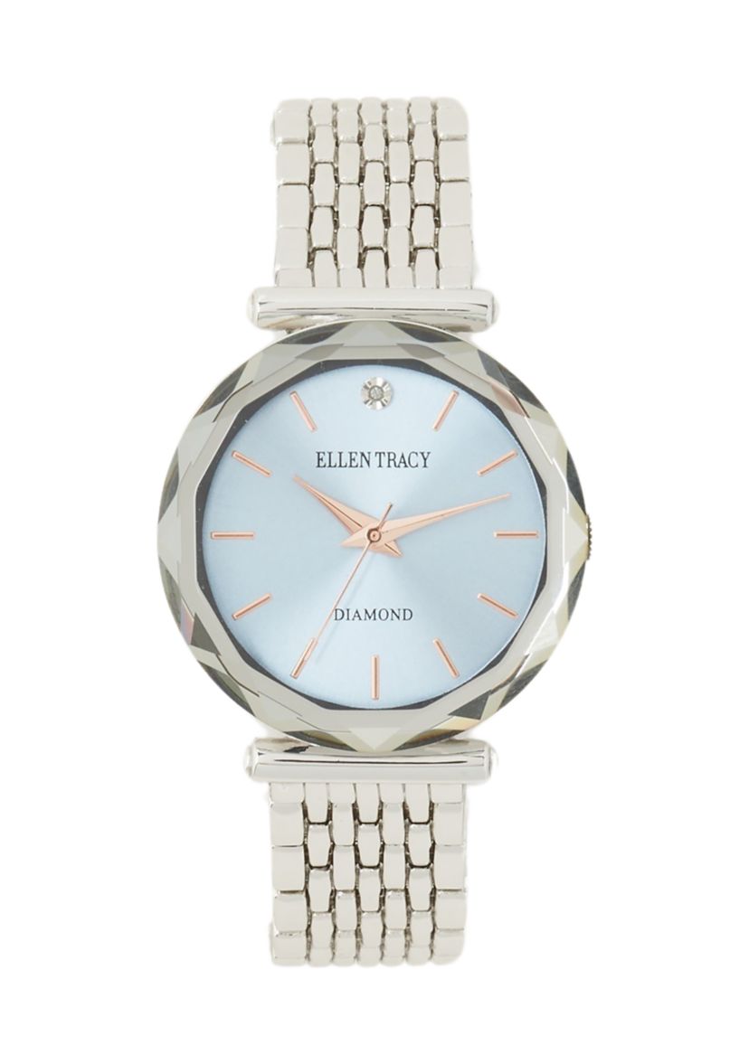 Silver Tone Genuine Faceted Bezel Bracelet Watch