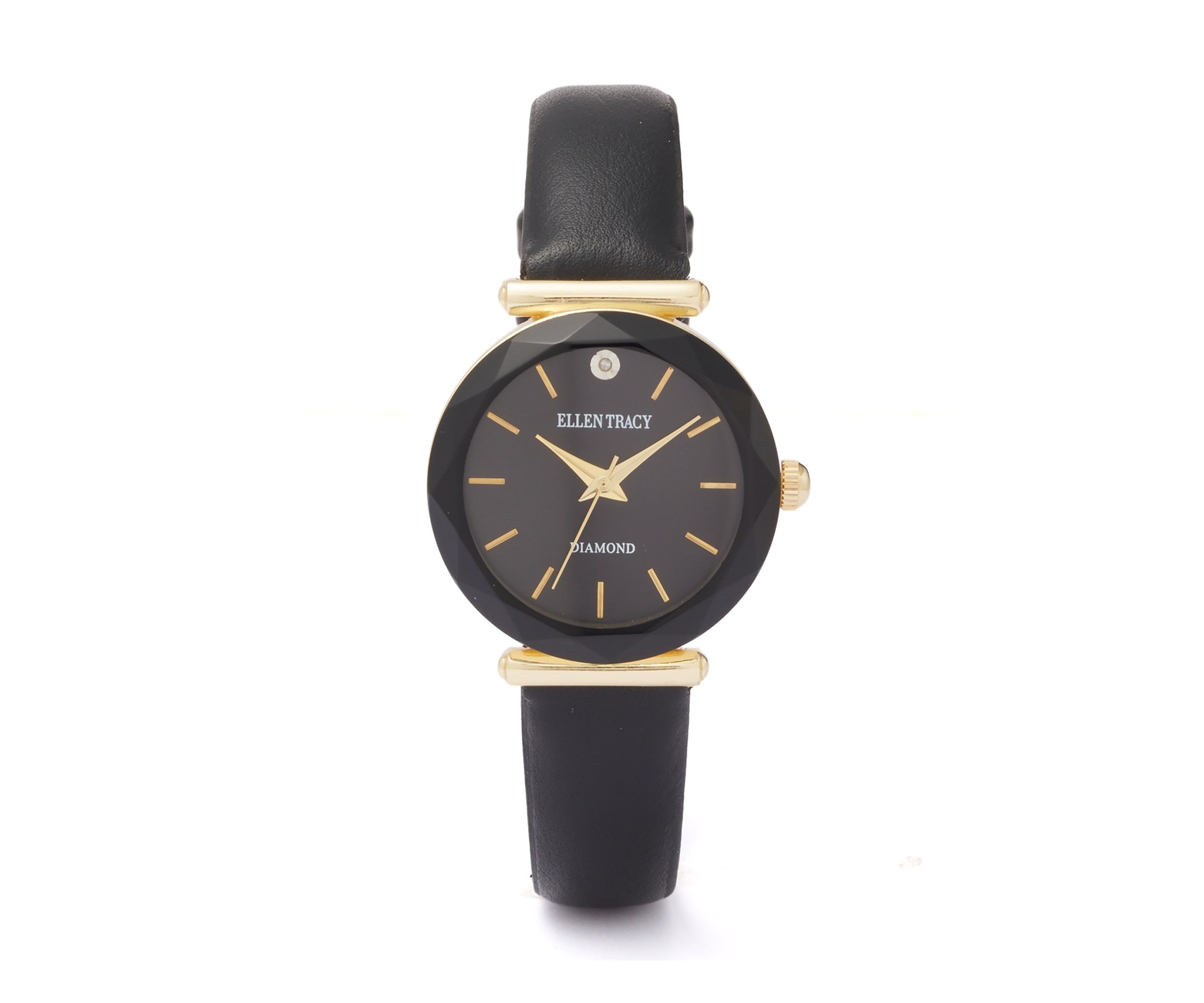 Gold Tone Marquis Crystal Black Strap Watch
