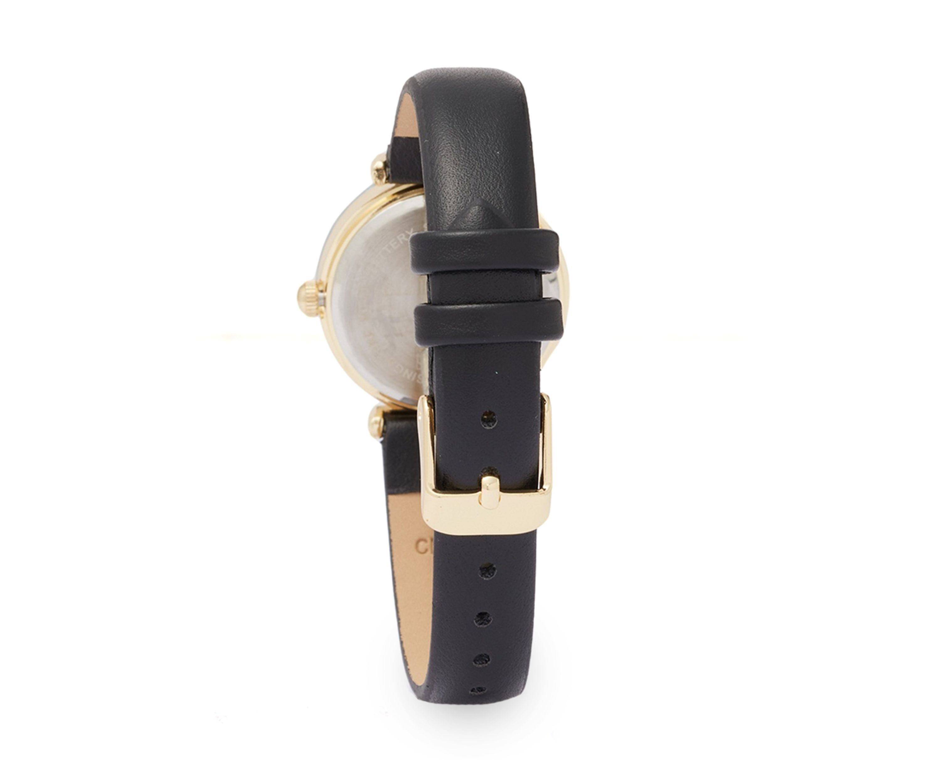 Gold Tone Marquis Crystal Black Strap Watch