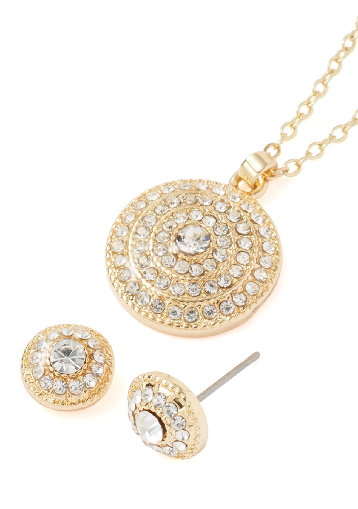 Watch, Round Pendant Necklace and Stud Earrings Set
