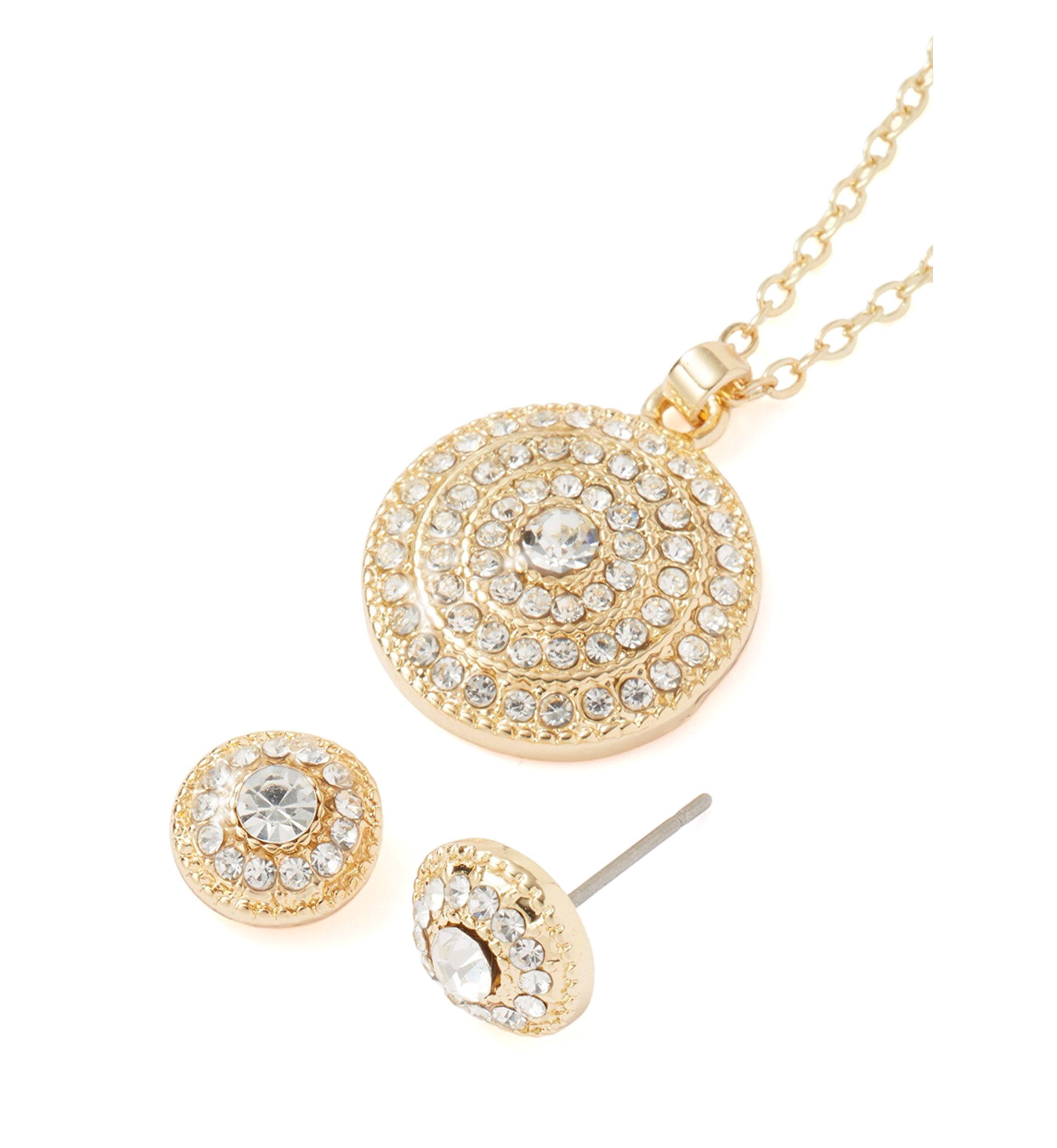 Watch, Round Pendant Necklace and Stud Earrings Set