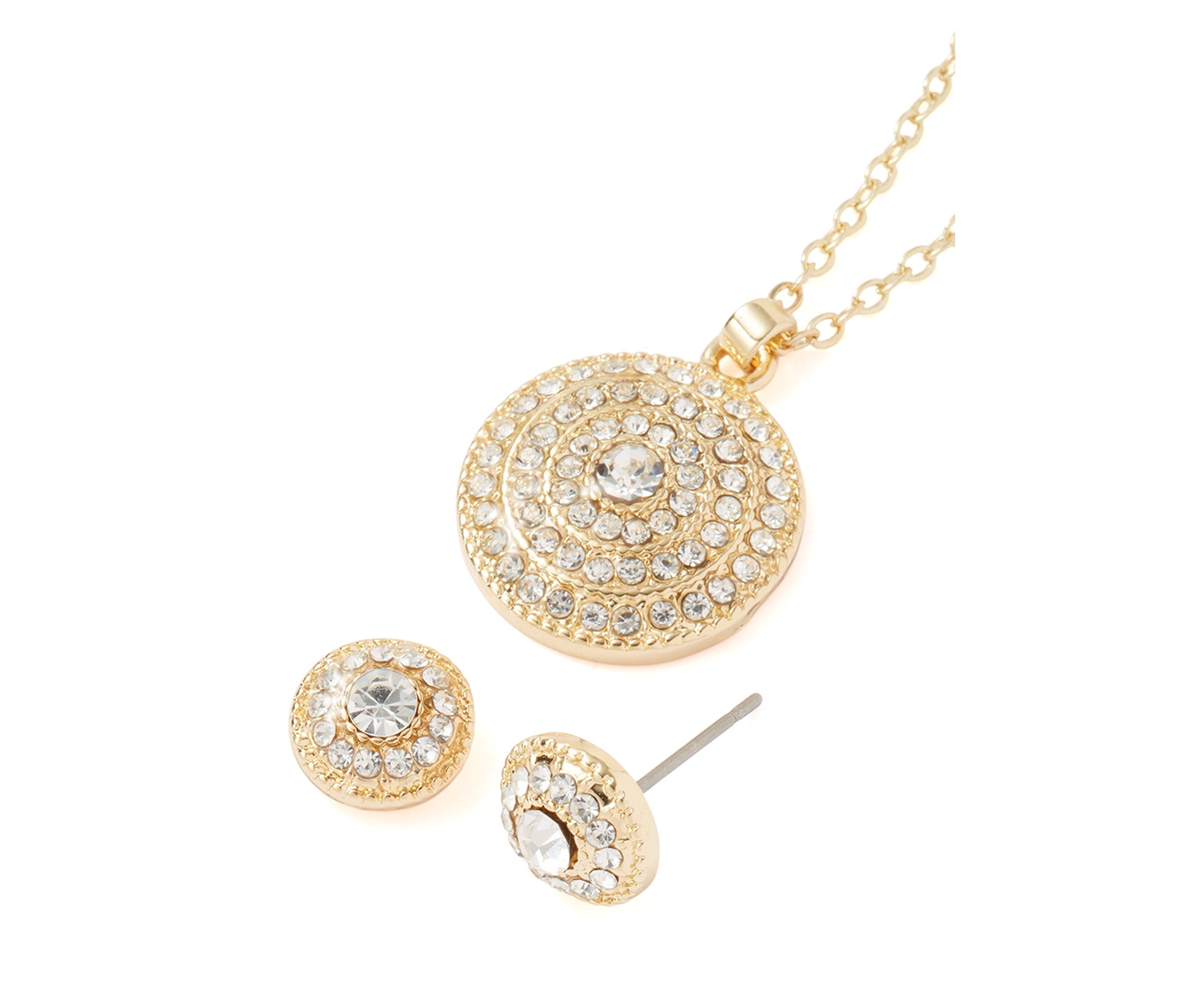 Watch, Round Pendant Necklace and Stud Earrings Set