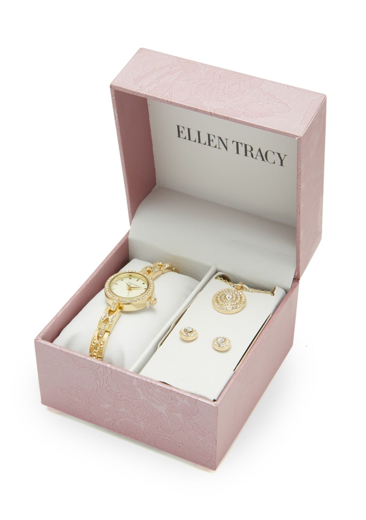 Watch, Round Pendant Necklace and Stud Earrings Set