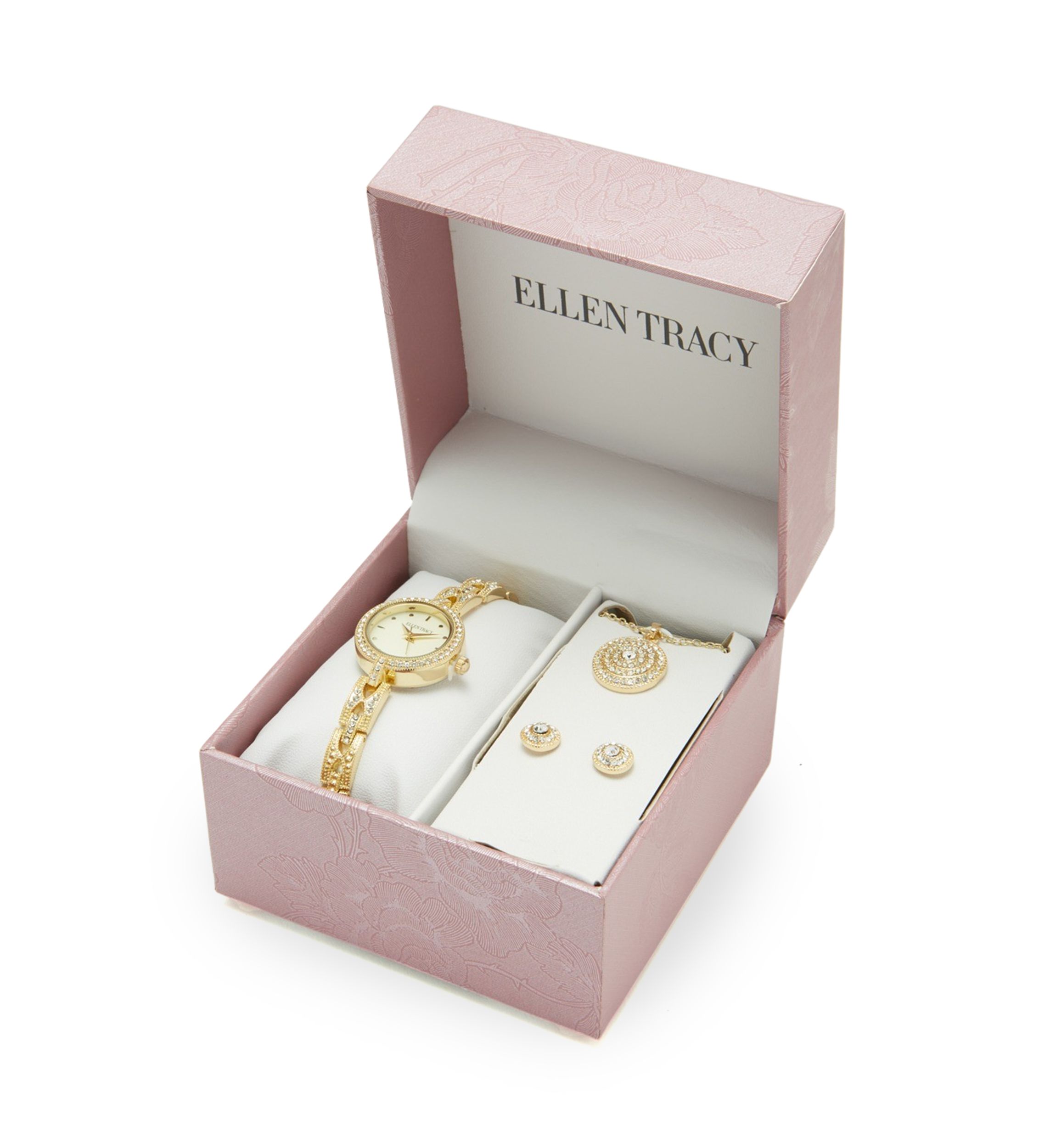 Watch, Round Pendant Necklace and Stud Earrings Set