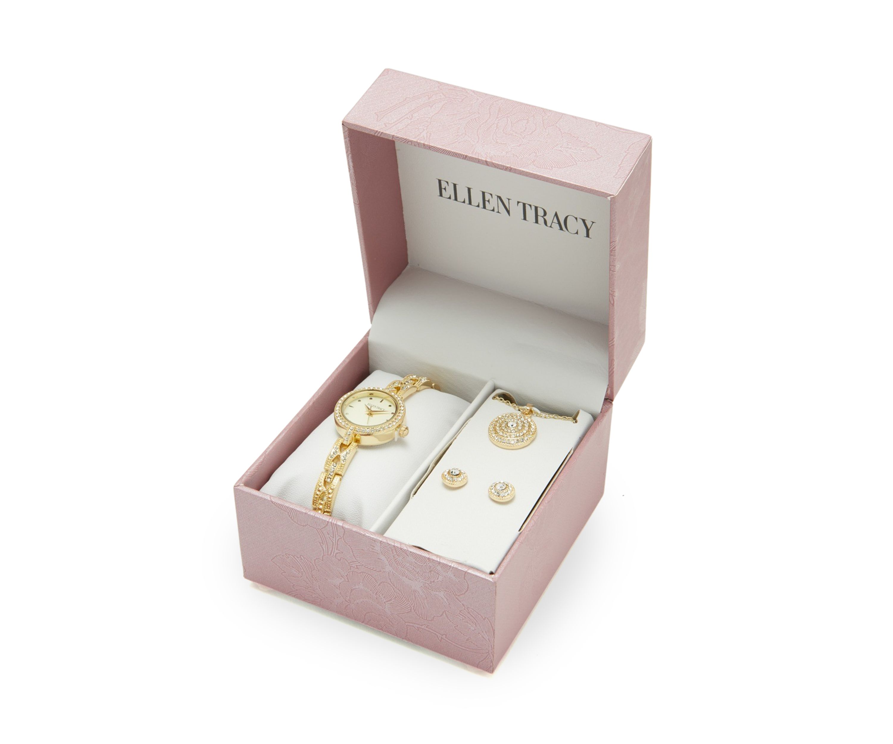 Watch, Round Pendant Necklace and Stud Earrings Set