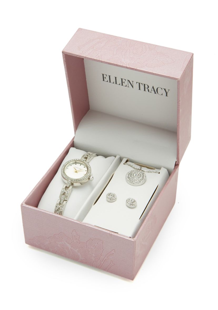 Ellen Tracy Watch, Round Pendant Necklace and Stud Earrings  display picture 3