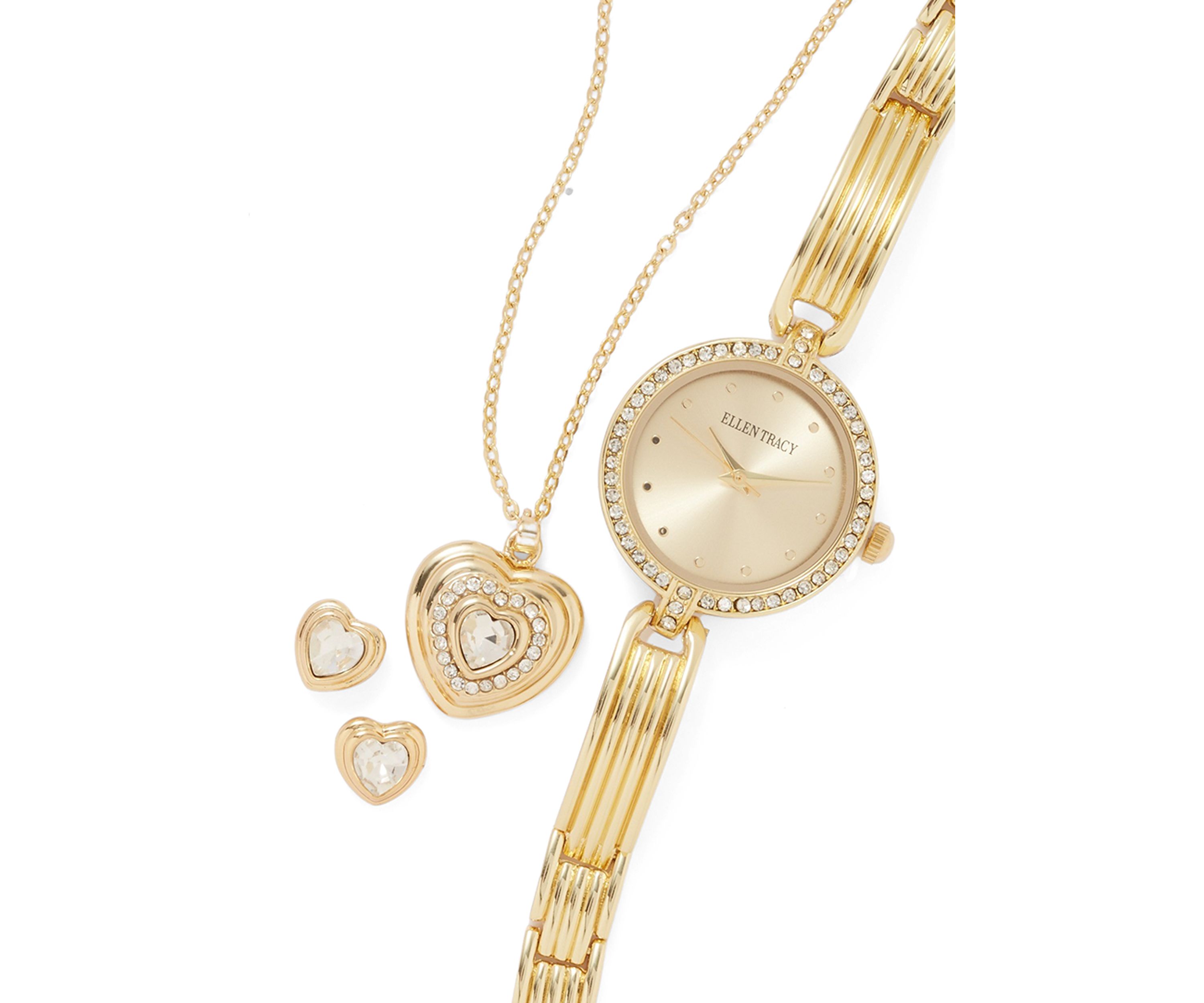 Bangle Watch, Pendant Necklace and Stud Earring Set