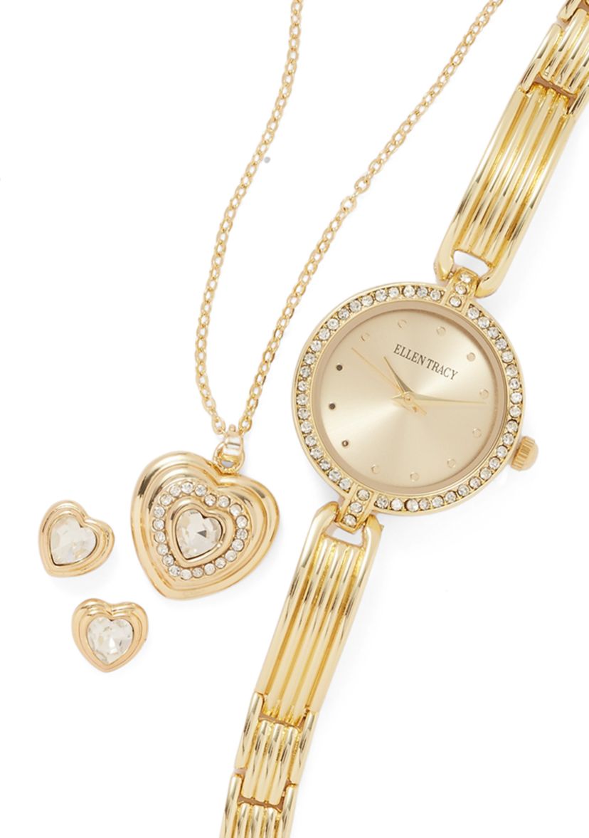 Bangle Watch, Pendant Necklace and Stud Earring Set