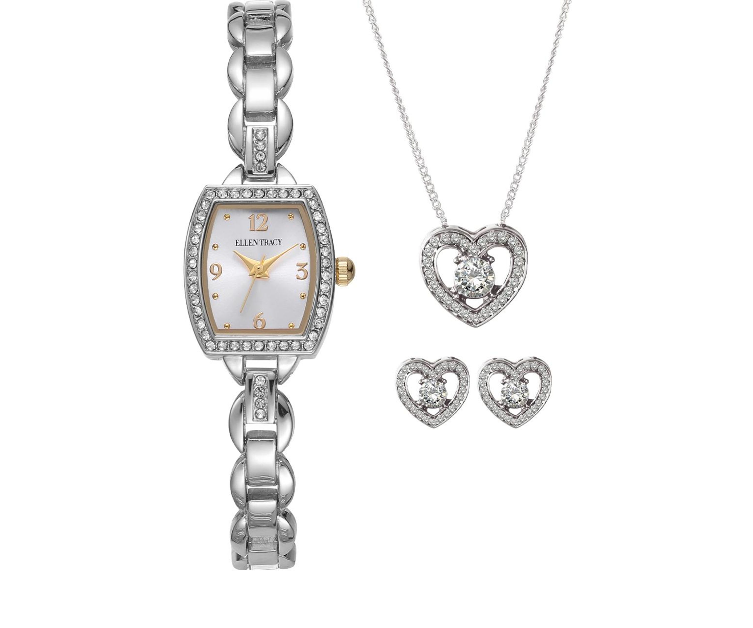 Silver Tone Crystal Watch Jewelry Set