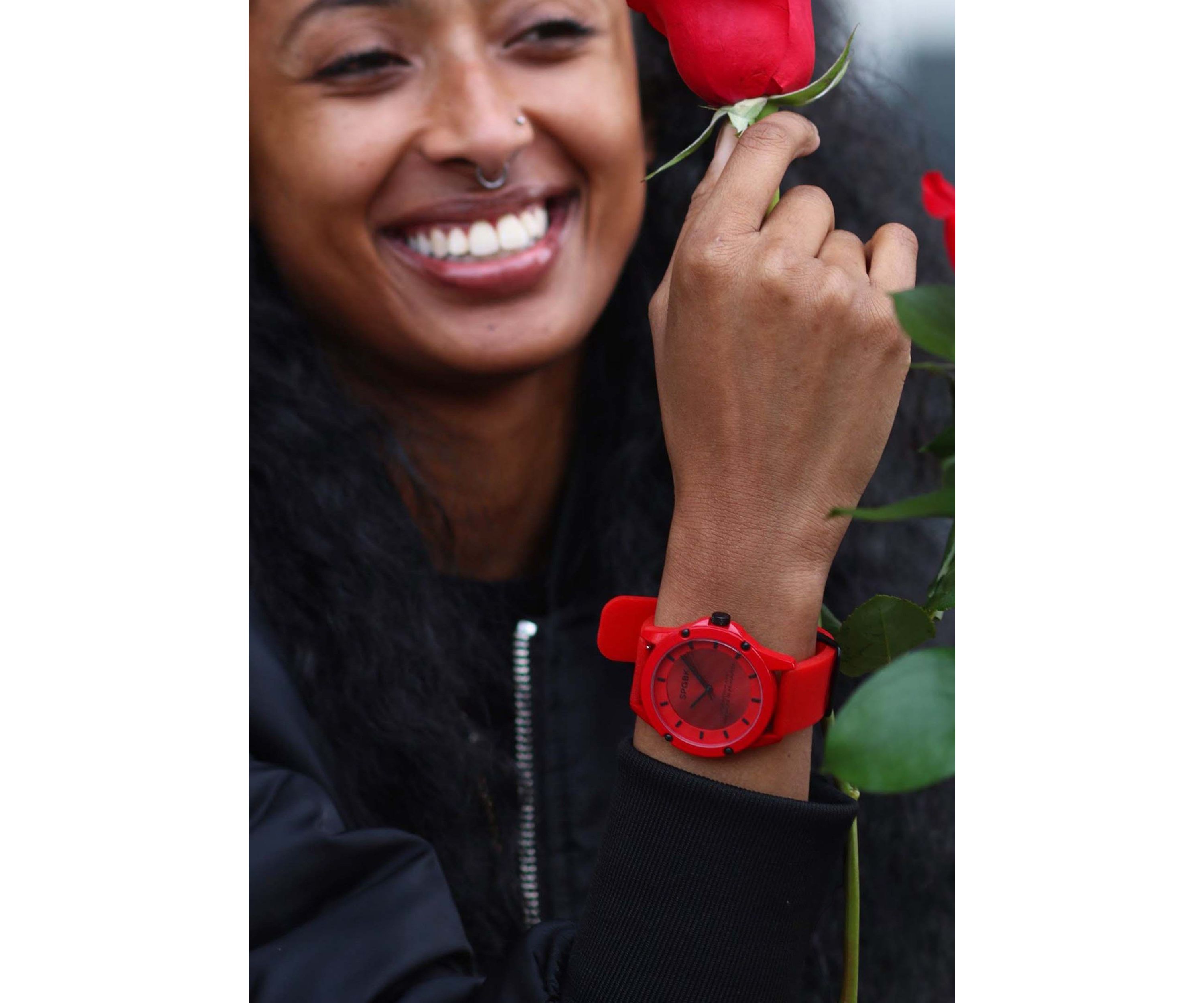 Unisex Foxfire Red Silicone Band Watch - 44 Millimeter