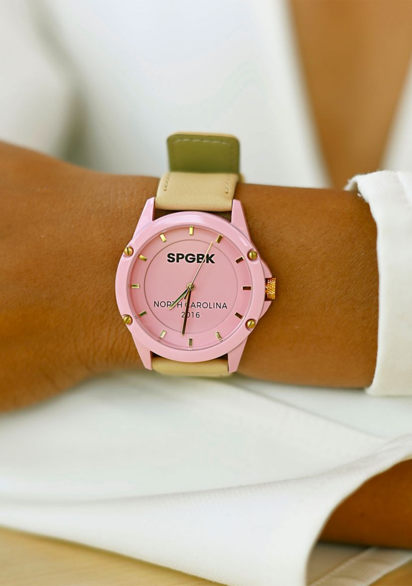 Pink Lemonade Tan Leather Band Watch