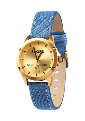 Gold Tone Petite Denim Band Watch