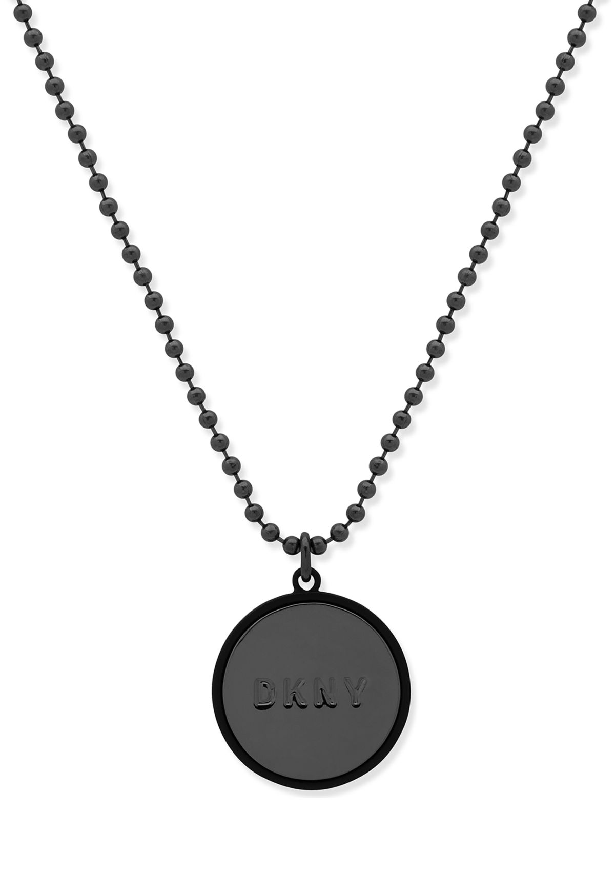 Hematite Tone Black 28 Inch Logo Pendant Necklace 