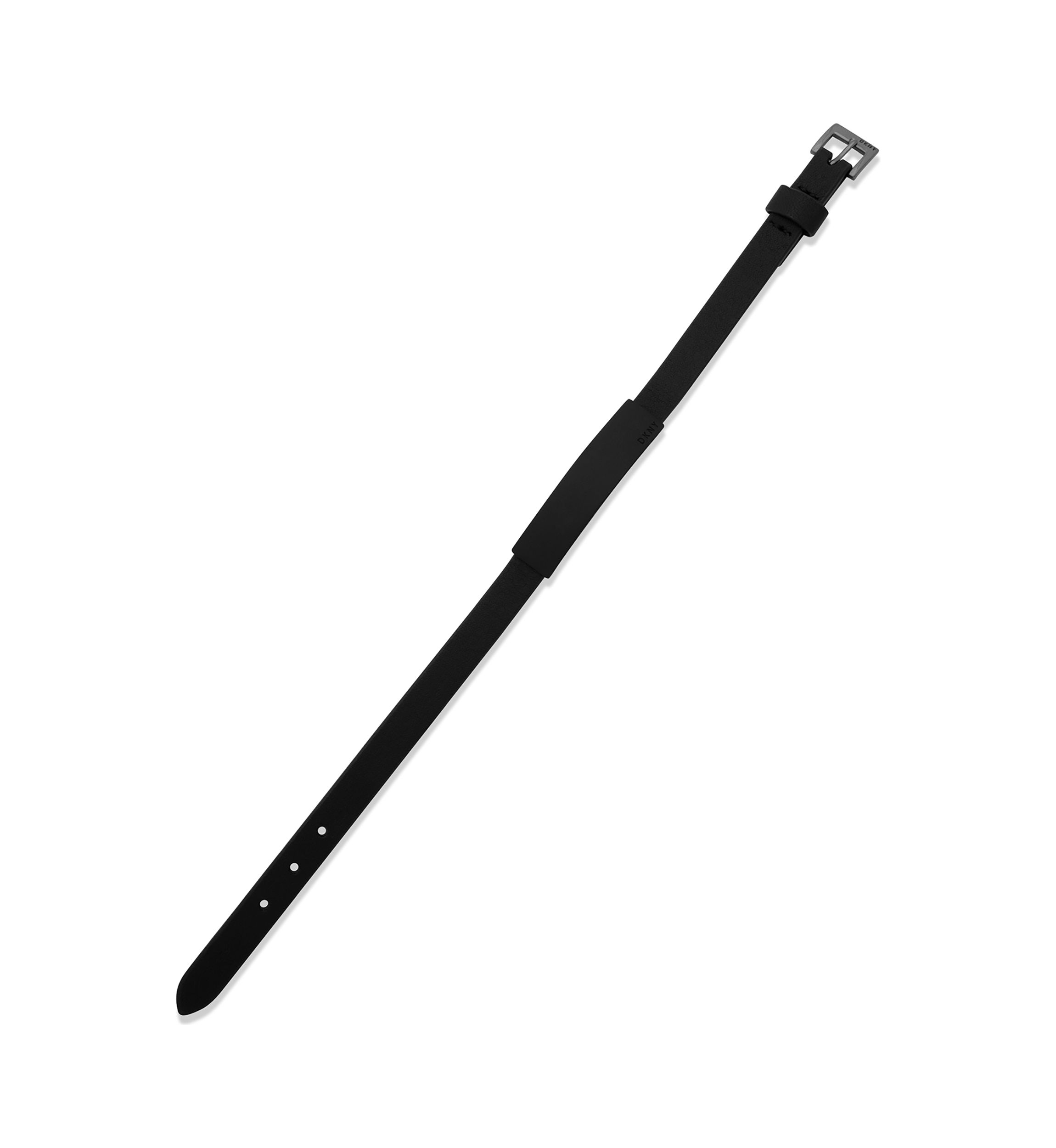 Hematite Tone Black Leather Logo ID Bracelet 