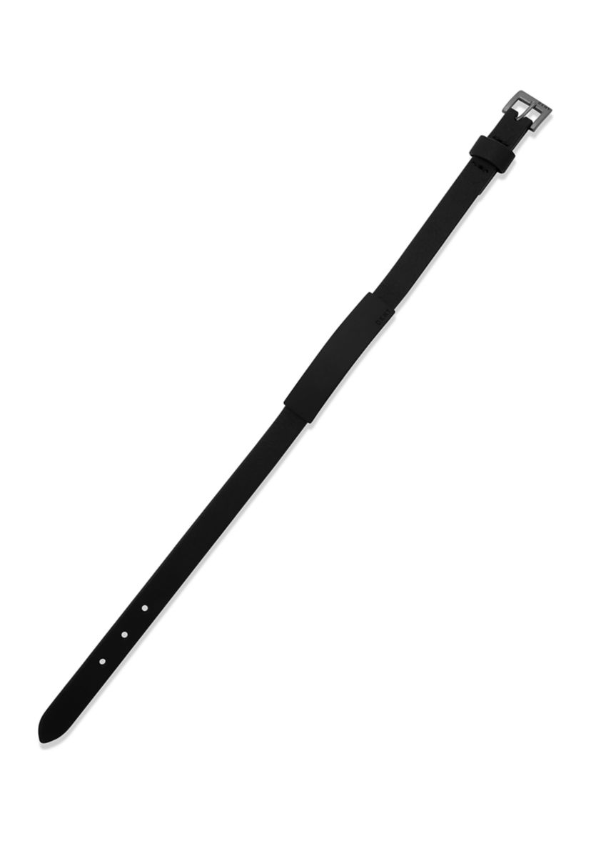 Hematite Tone Black Leather Logo ID Bracelet 