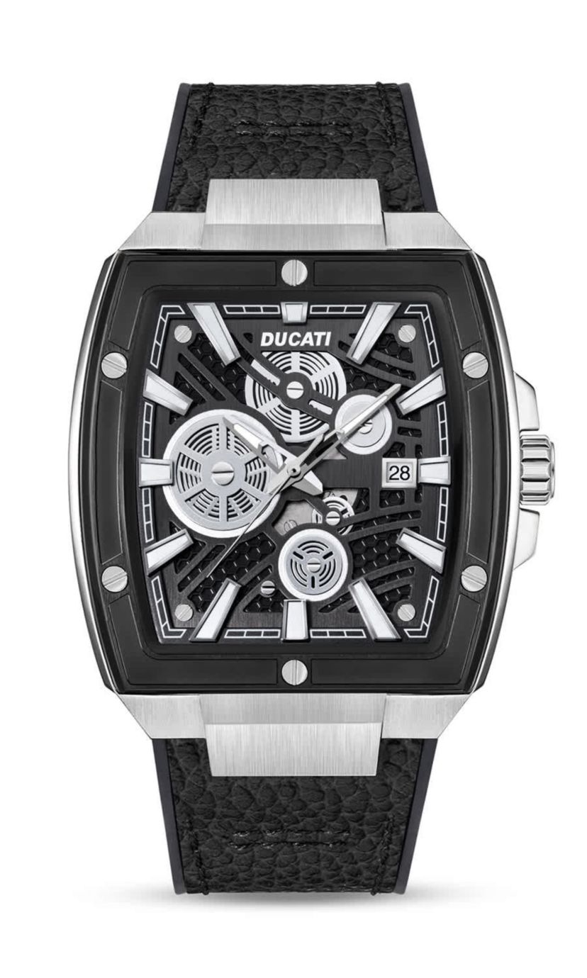Automated Quartz Analog Watch With Black Textured Leather Strap, Semi Transparent Dial 40Mm Case
