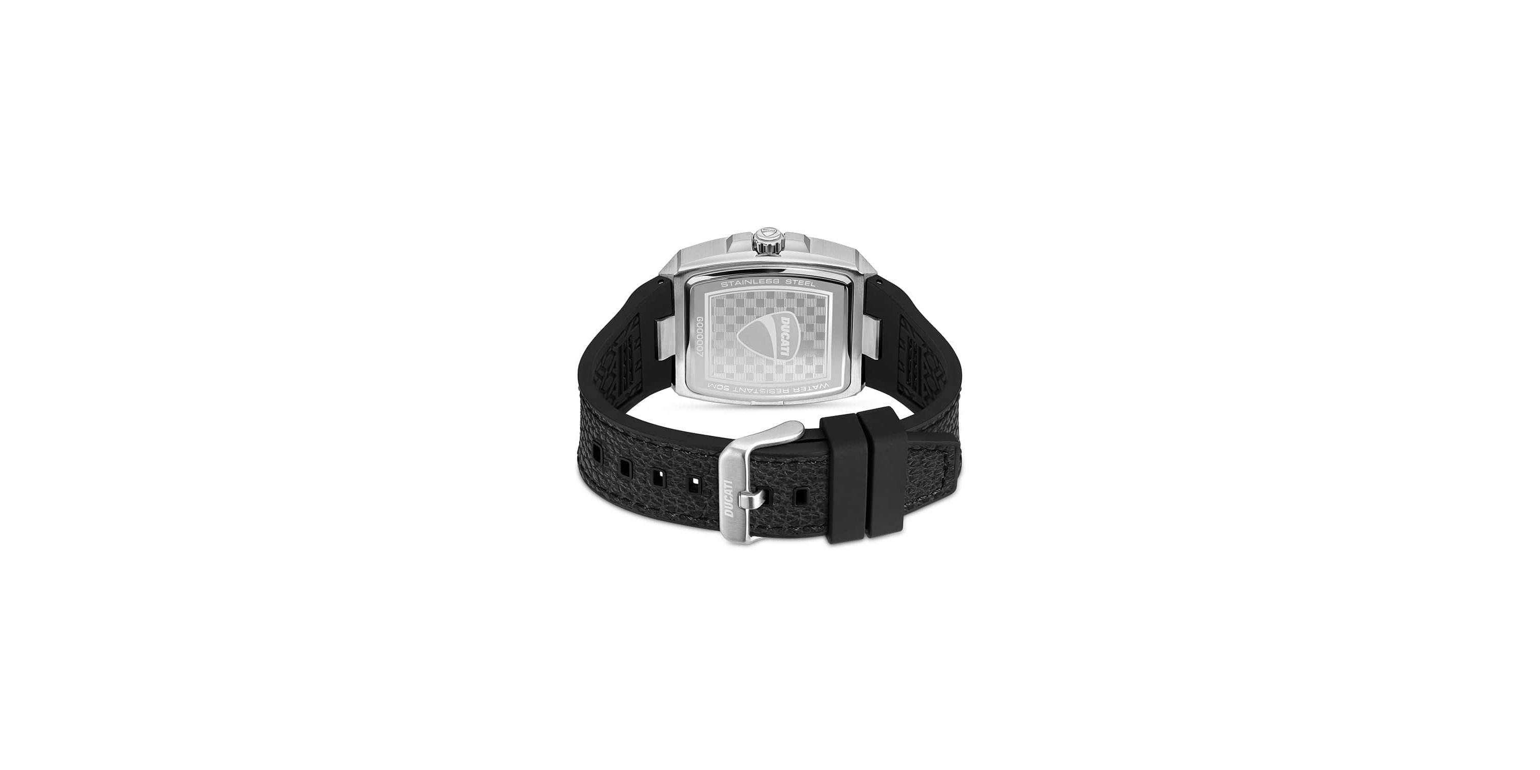 Automated Quartz Analog Watch With Black Textured Leather Strap, Semi Transparent Dial 40Mm Case