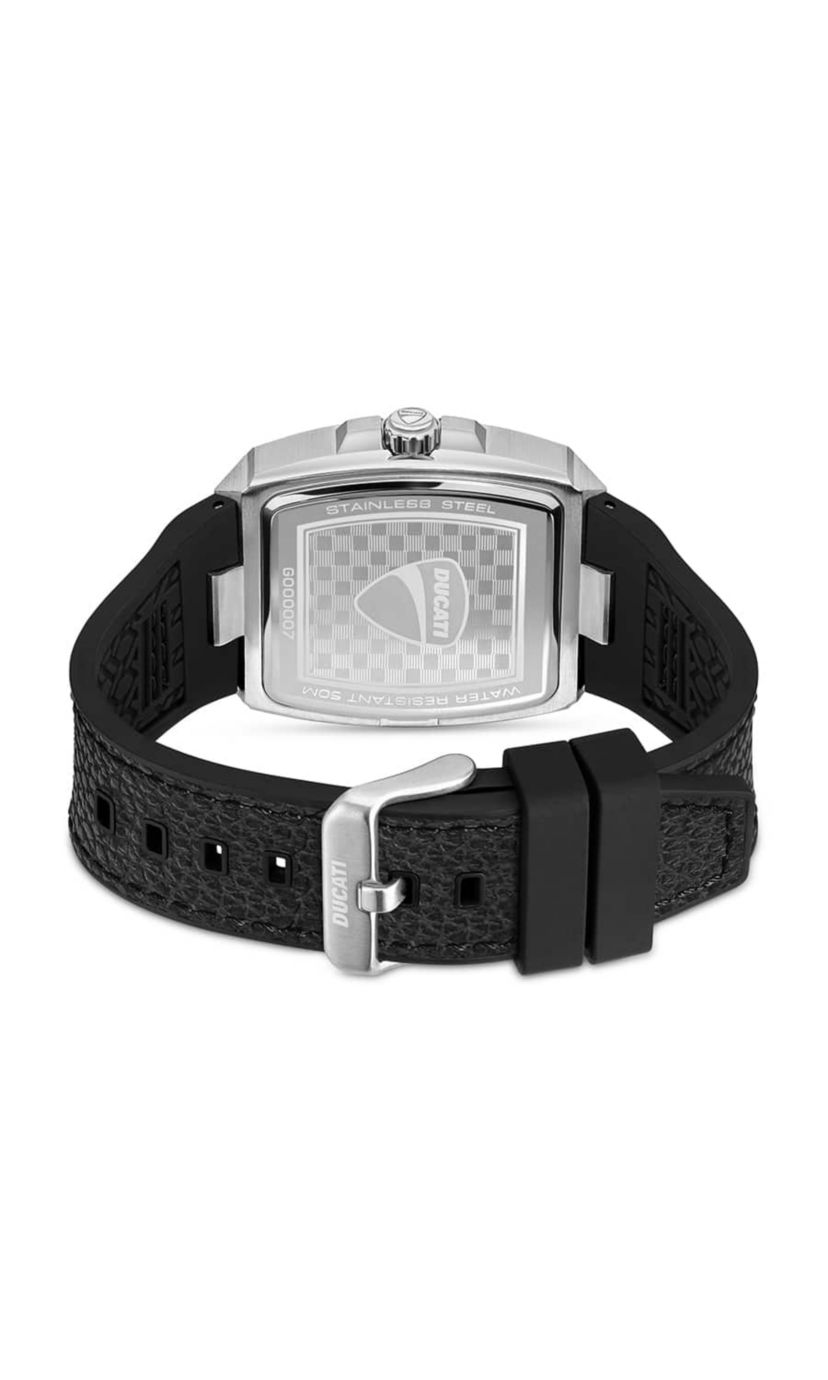 Automated Quartz Analog Watch With Black Textured Leather Strap, Semi Transparent Dial 40Mm Case