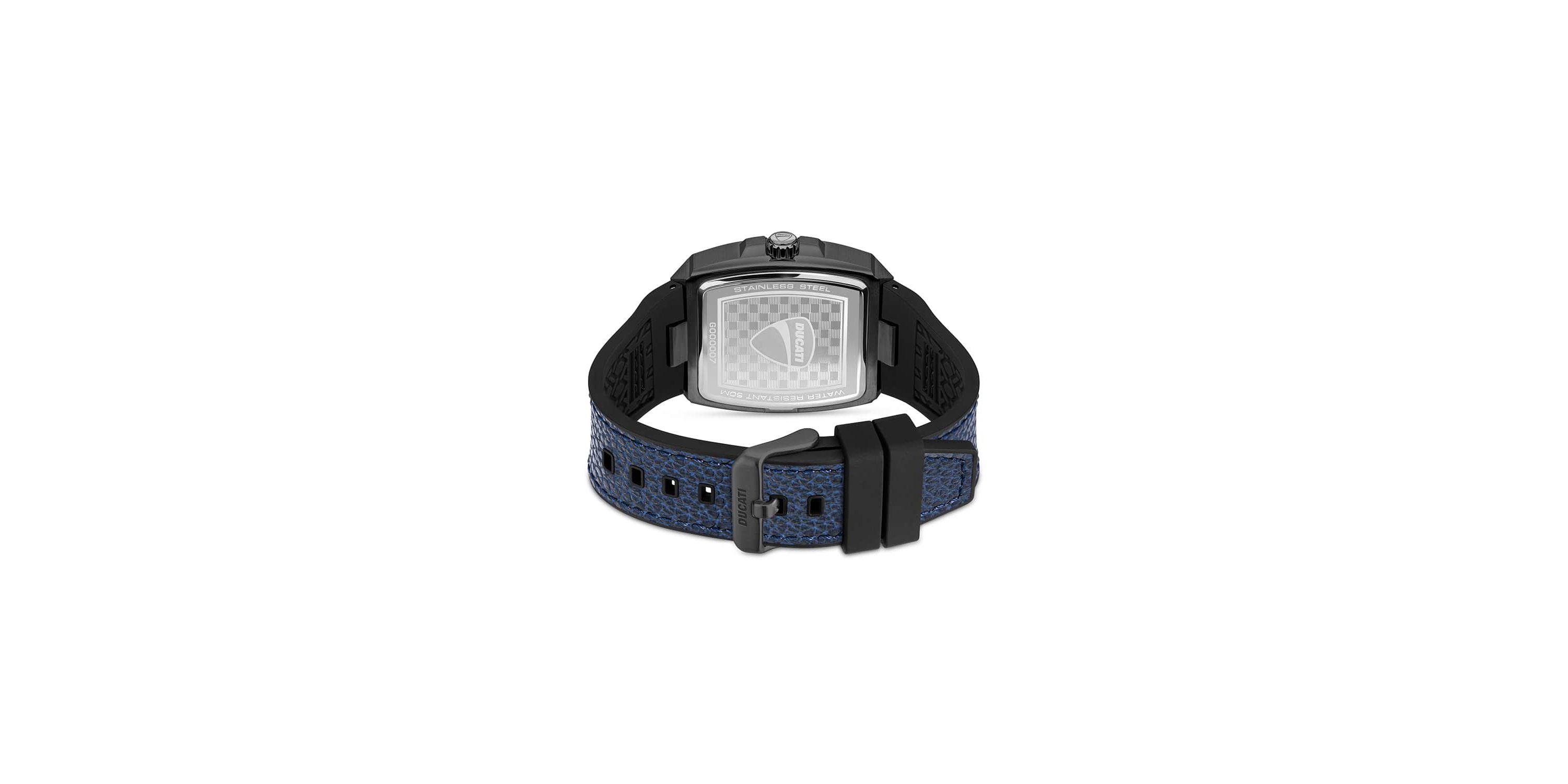 Automated Quartz Analog Watch With Blue Textured Leather Strap, Semi Transparent Dial 40Mm Case-DTWGB0000703