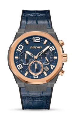 YES Men's Ducati Chronograph Quartz Watch With Blue Leather & Silicon Strap, Blue Dial 44Mm Case -  5800848DTWGC0001104
