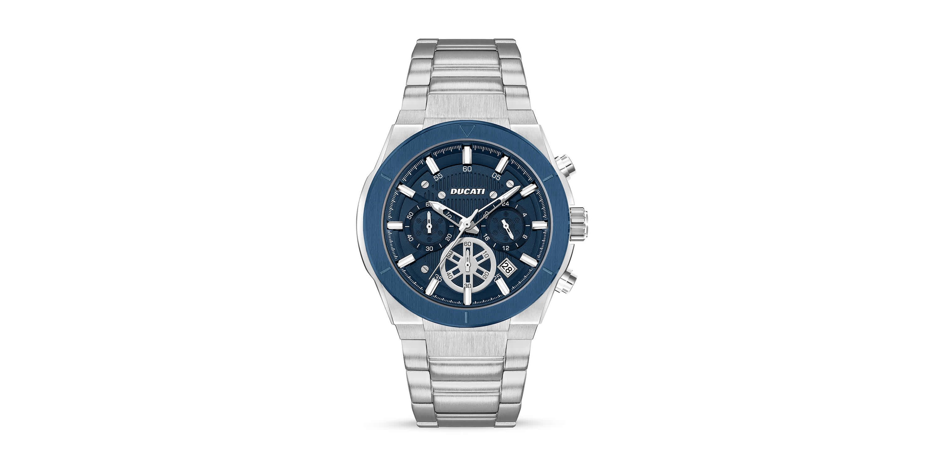 Chronograph Quartz Watch With Stainless Steel Bracelet, Blue Dial 44Mm Case