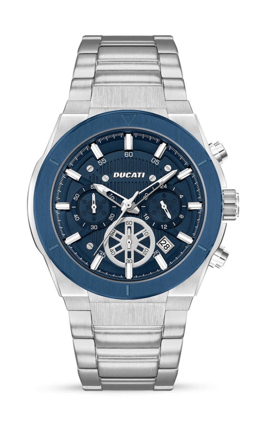 Chronograph Quartz Watch With Stainless Steel Bracelet, Blue Dial 44Mm Case