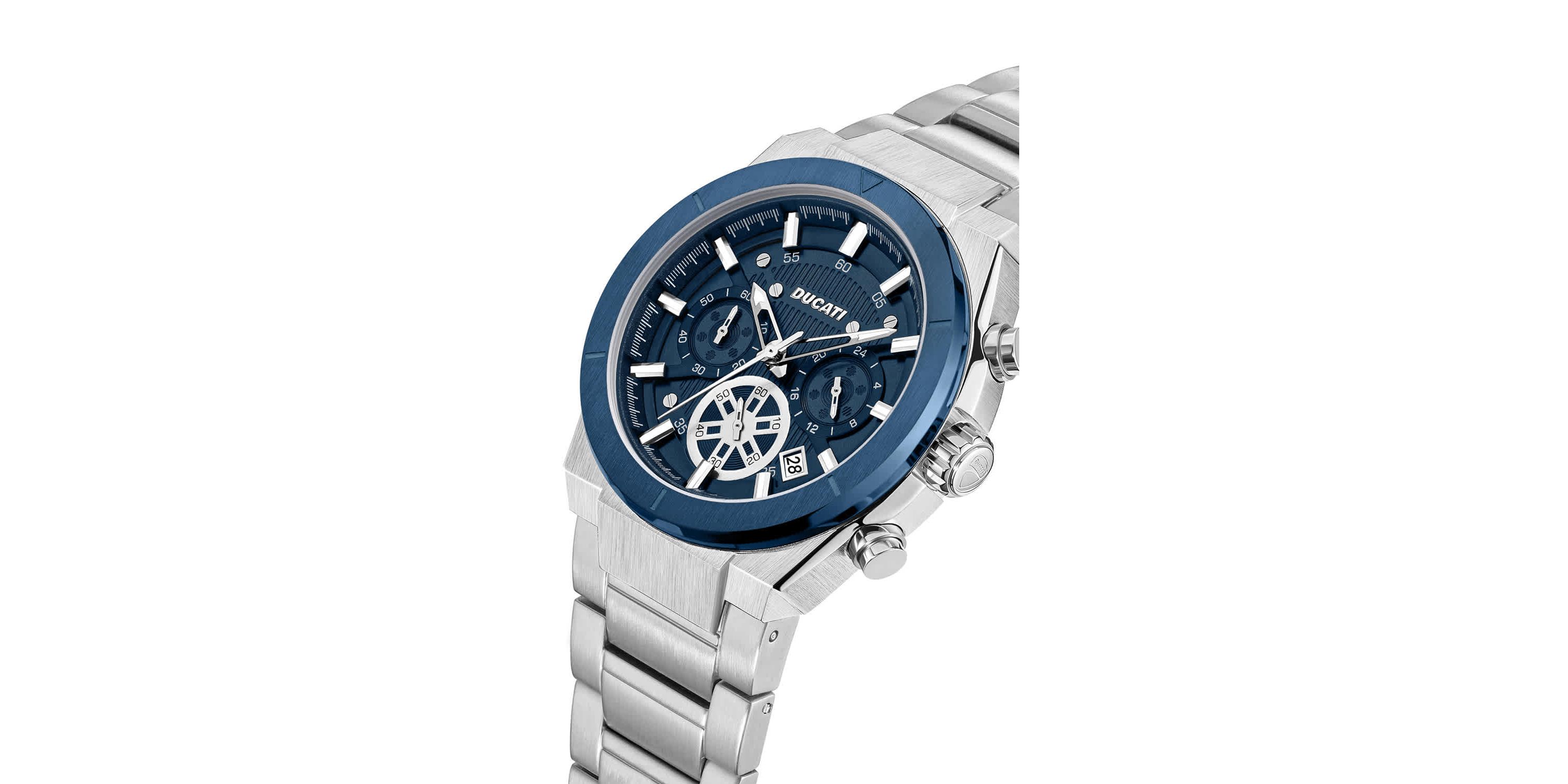 Chronograph Quartz Watch With Stainless Steel Bracelet, Blue Dial 44Mm Case