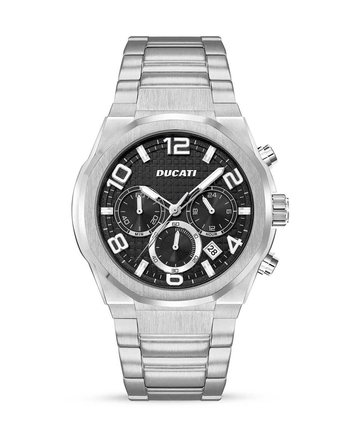 Chronograph Quartz Watch With Metal Bracelet Black Dial 44Mm Case