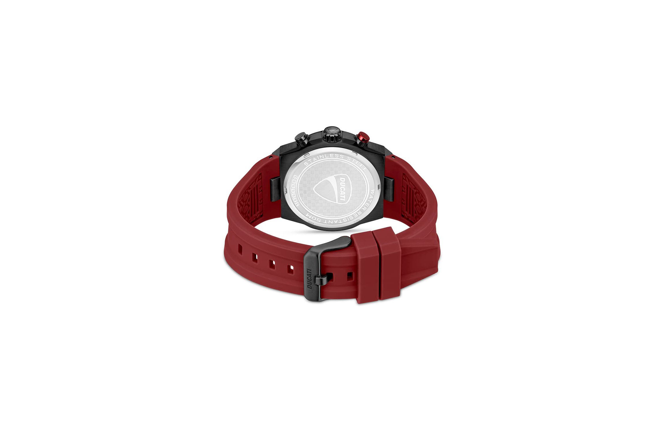 Chronograph Quartz Watch With Red Silicon Strap, Black Dial 44Mm Case