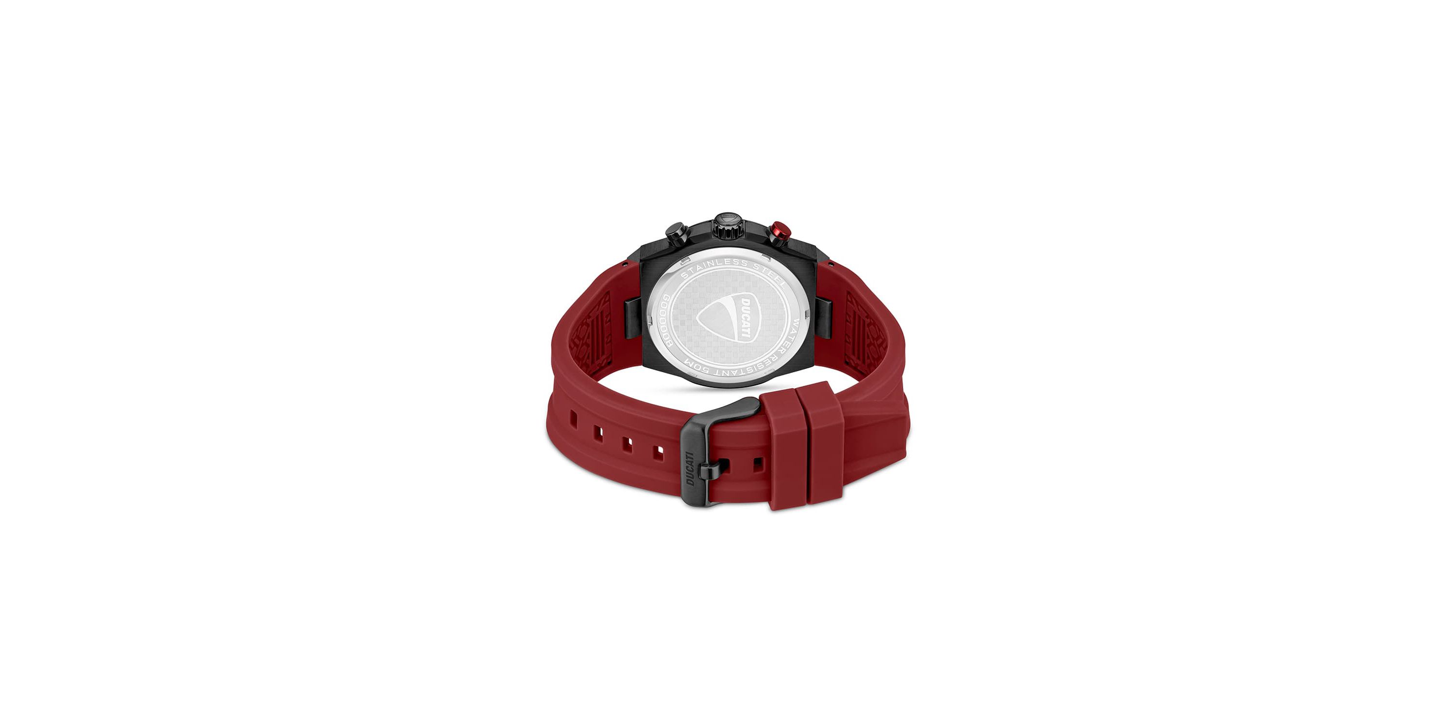 Chronograph Quartz Watch With Red Silicon Strap, Black Dial 44Mm Case