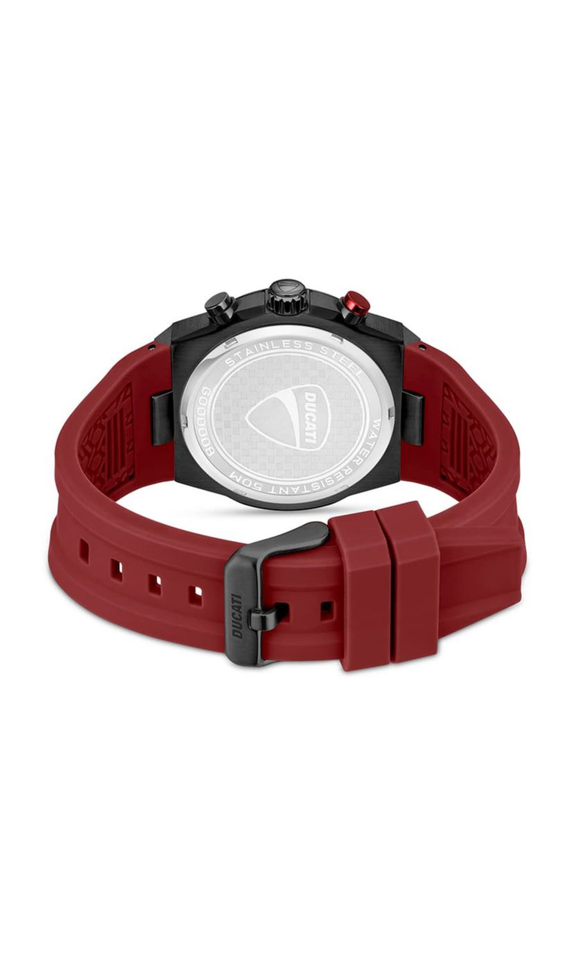 Chronograph Quartz Watch With Red Silicon Strap, Black Dial 44Mm Case