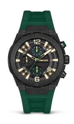 YES Men's Ducati Chronograph Quartz Watch With Green Silicon Strap, Green Dial 44Mm Case -  0887038065412