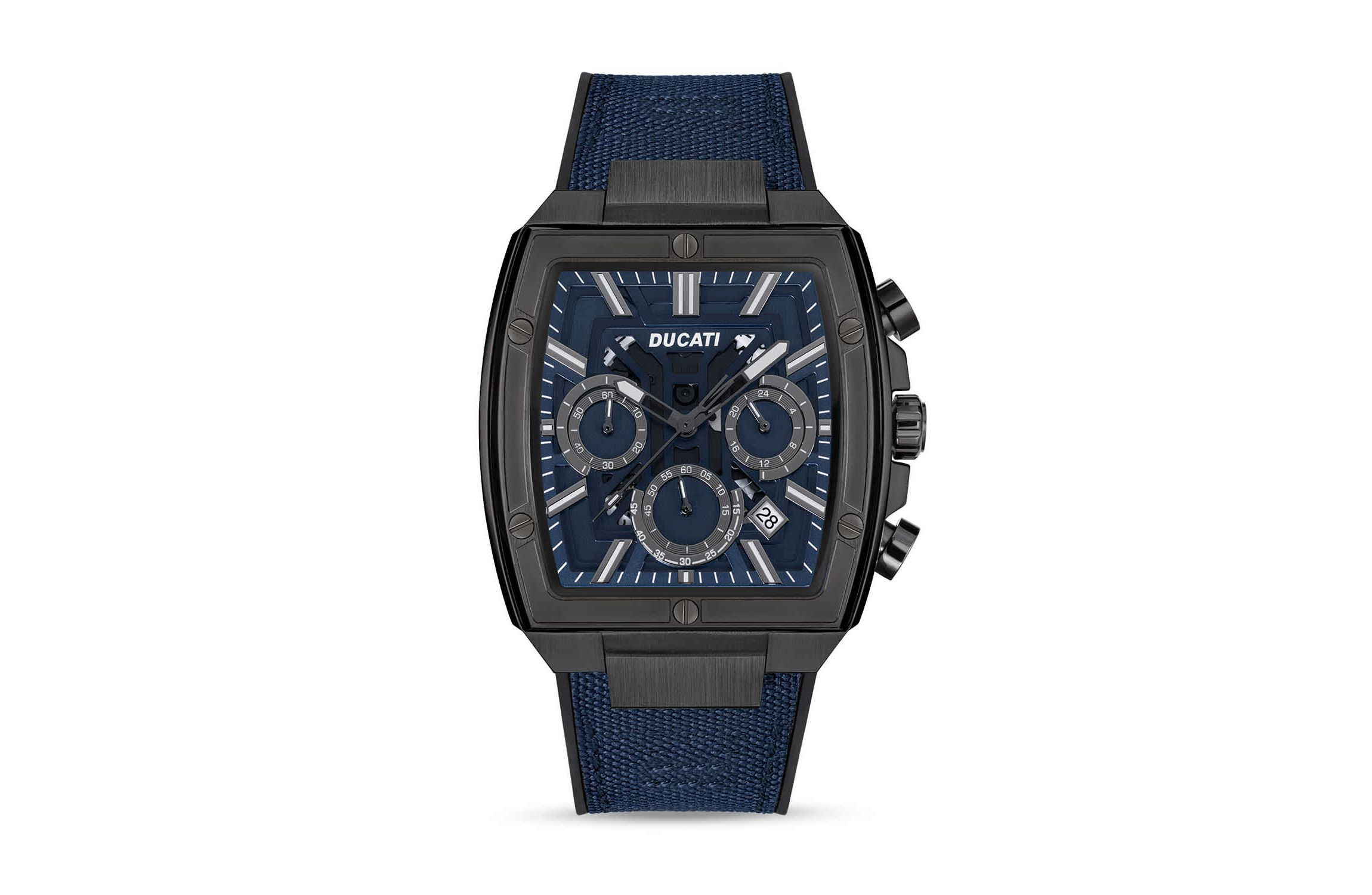 Chronograph Quartz Watch With Black  Silicon & Nylon Strap, Black Dial Square Shape  40Mm Case