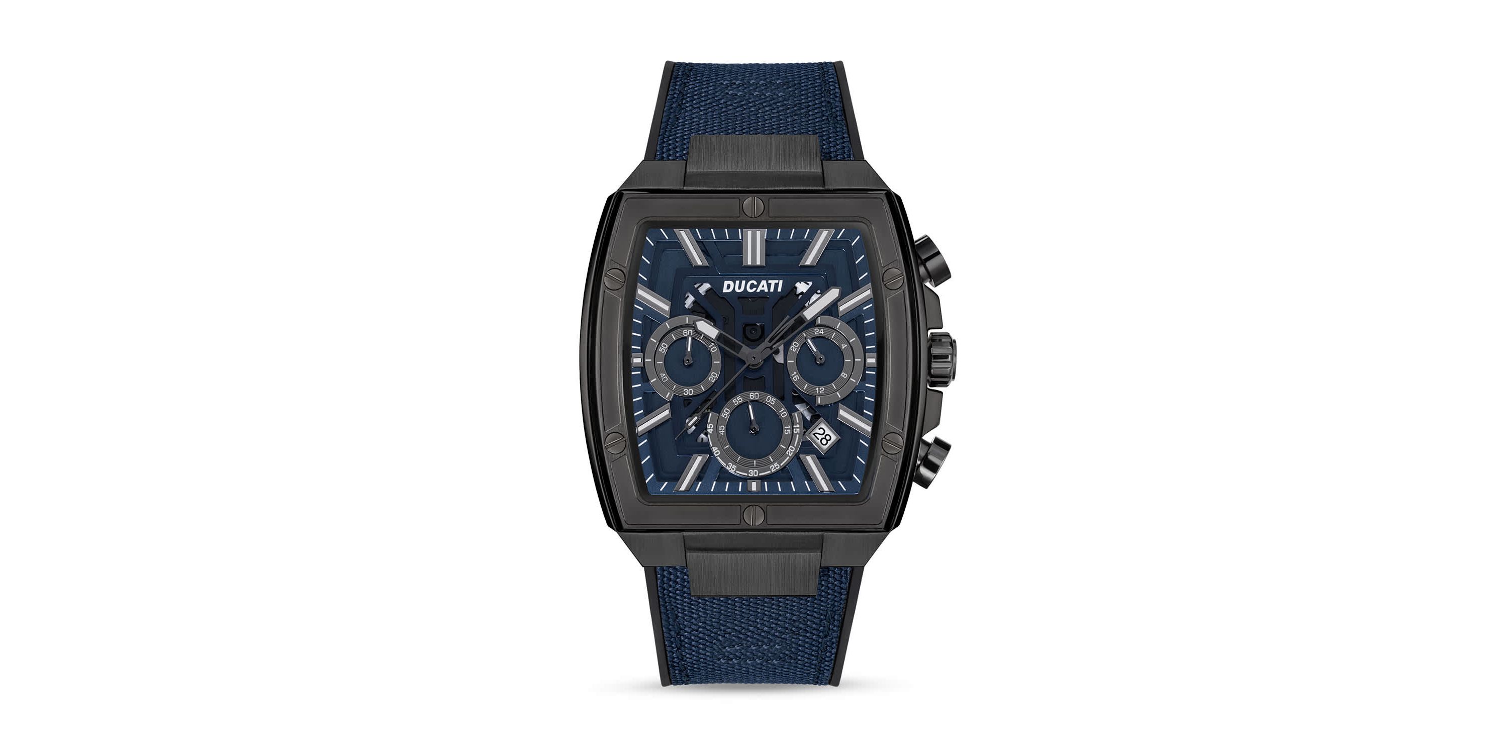 Chronograph Quartz Watch With Black  Silicon & Nylon Strap, Black Dial Square Shape  40Mm Case