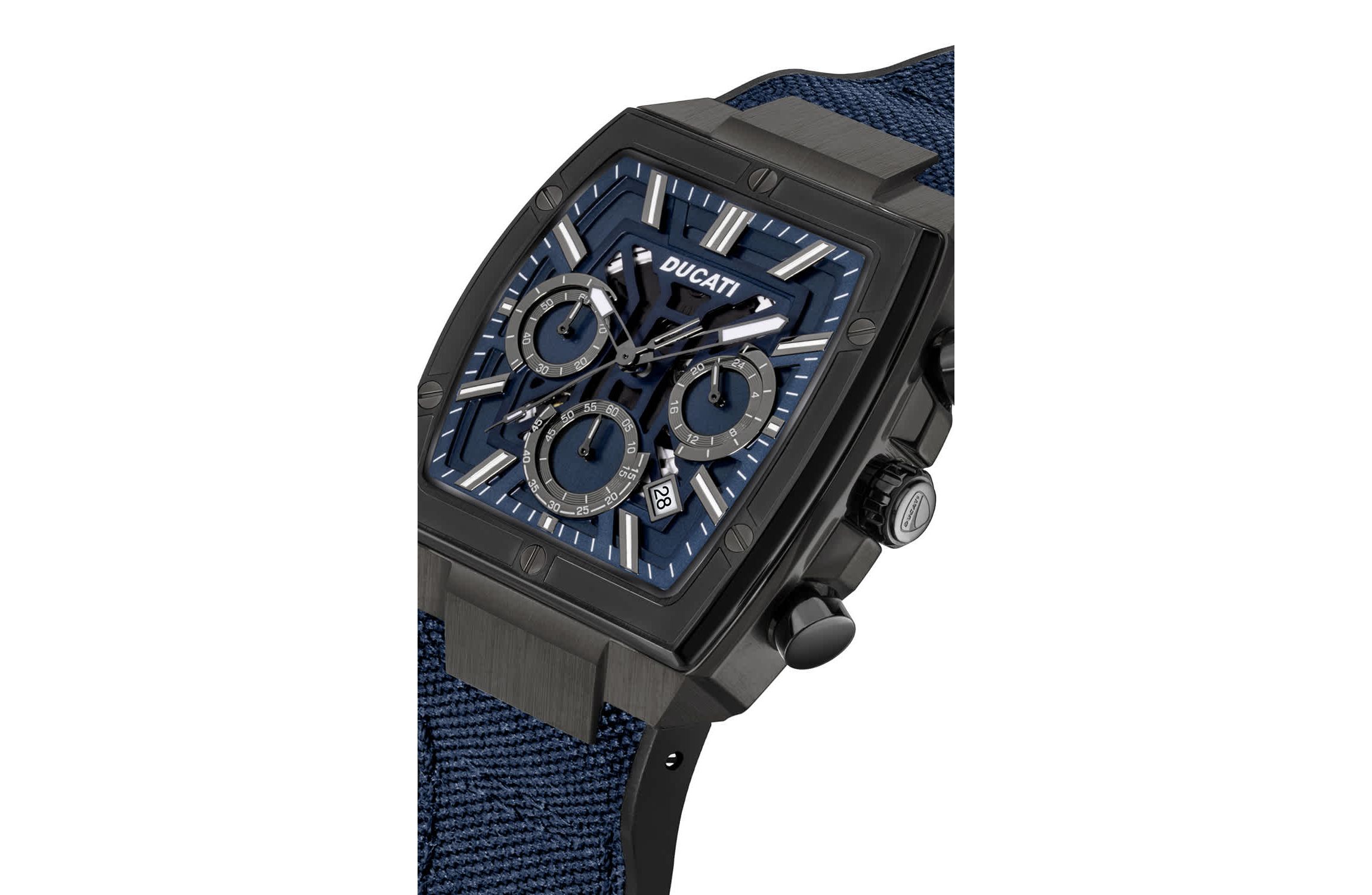 Chronograph Quartz Watch With Black  Silicon & Nylon Strap, Black Dial Square Shape  40Mm Case
