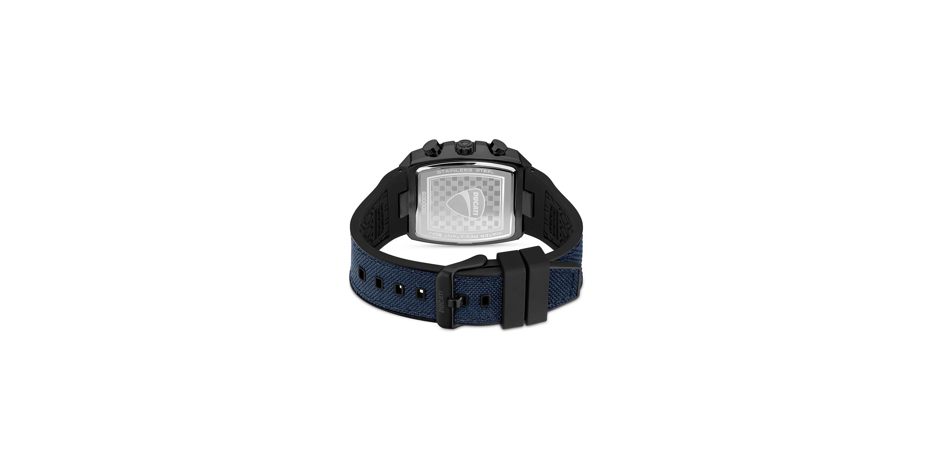 Chronograph Quartz Watch With Black  Silicon & Nylon Strap, Black Dial Square Shape  40Mm Case