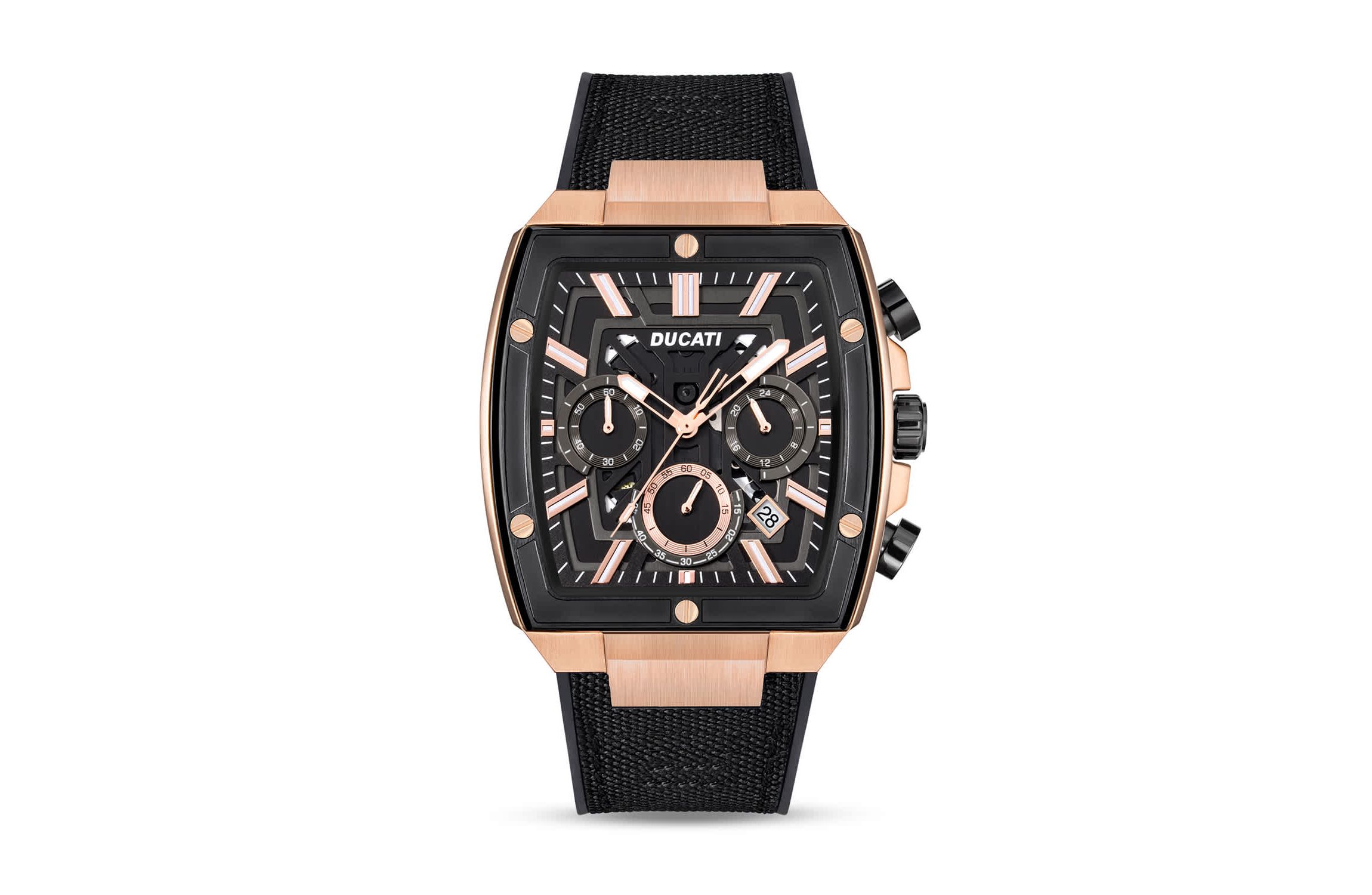 Chronograph Quartz Watch With Blue  Silicon & Nylon Strap, Blue Dial Square Shape  40Mm Case