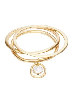 Belk Gold-Tone 3 Pack Pearl Charm Bangle Bracelets