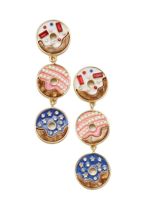 Belk Gold Tone Americana Donut Linear Earrings