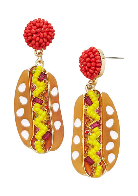 Belk Gold Tone Americana Hot Dog Drop Earrings
