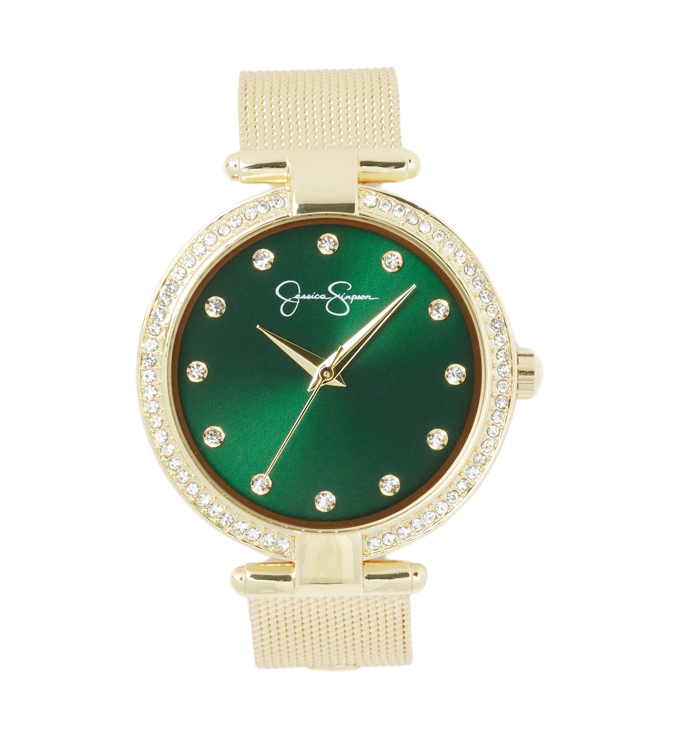 Jessica Simpson Gold Tone Green Dial 38 Millimeter Mesh
